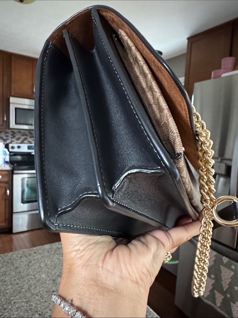 Coach Black Leather & Tan Signature Canvas Shoulder Bag with Gold Hardware - Picture 5 of 17